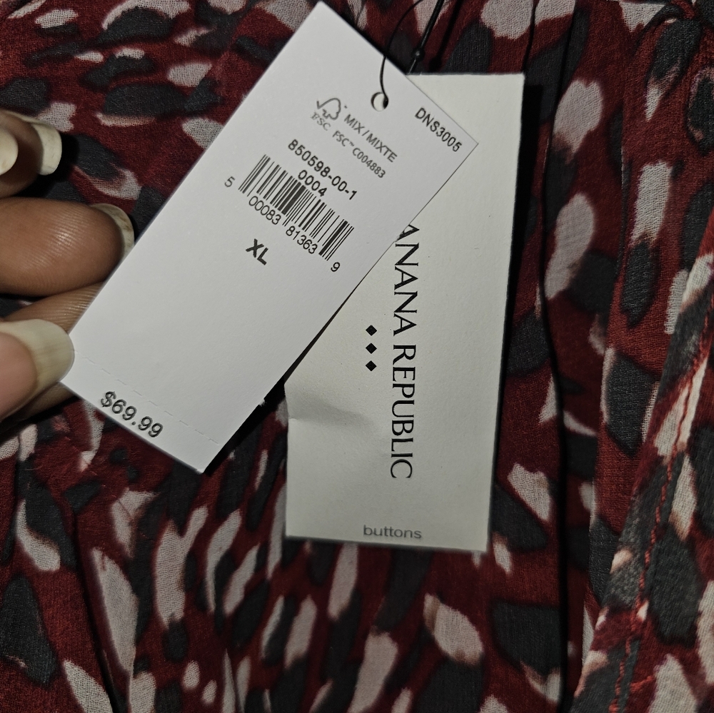 Banana Republic XL Red Leopard Lantern Sleeve Blouse - Picture 8 of 8